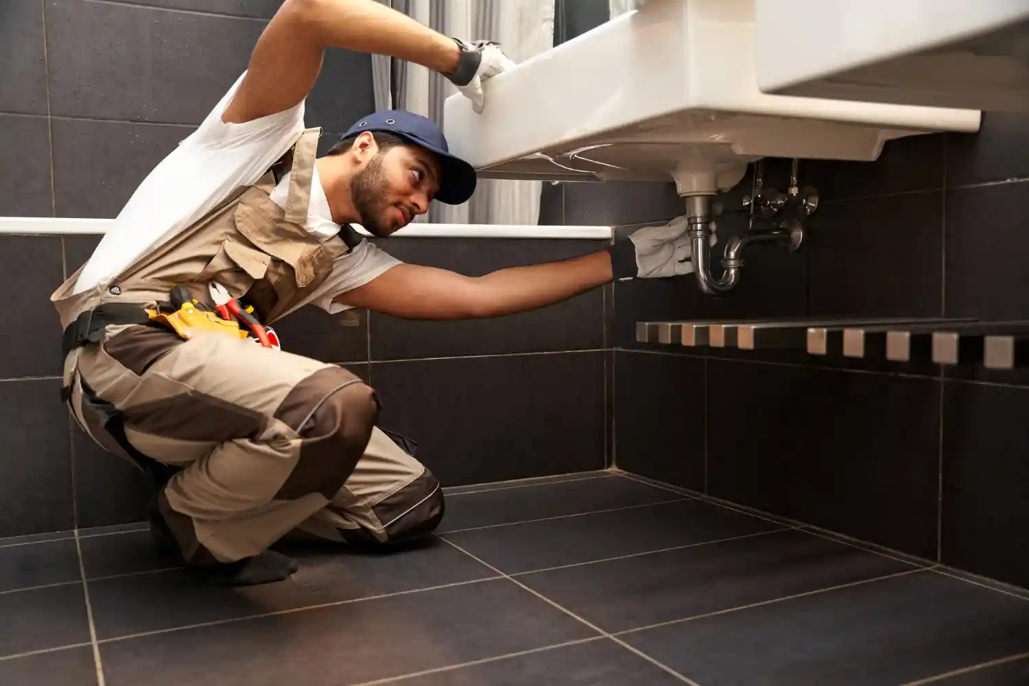 Professional plumber from Wright Gas LTD repairing a modern residential plumbing and boiler system in St. Albans using advanced equipment.