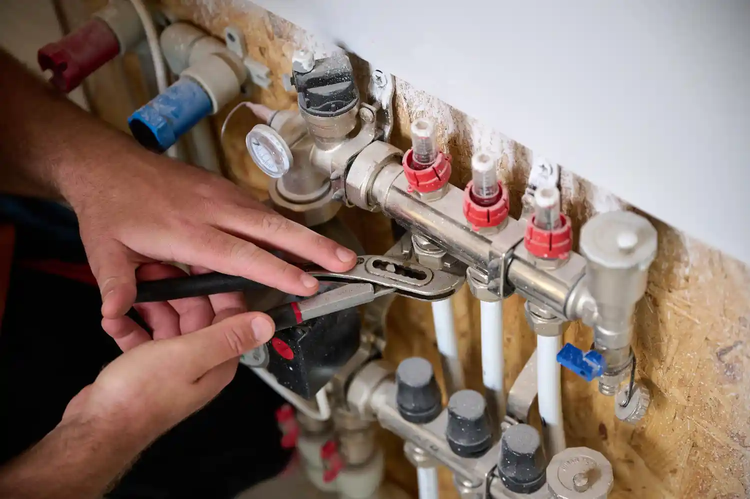 Modern home with efficient boiler heating during cold winter weather
